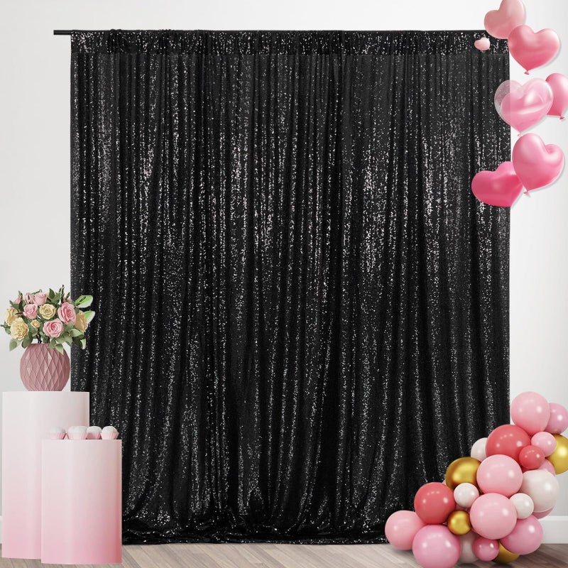 SquarePie Sequin Backdrop 5FT x 7FT Black Background Sparkly Curtain for Halloween Wedding Party - Image 1